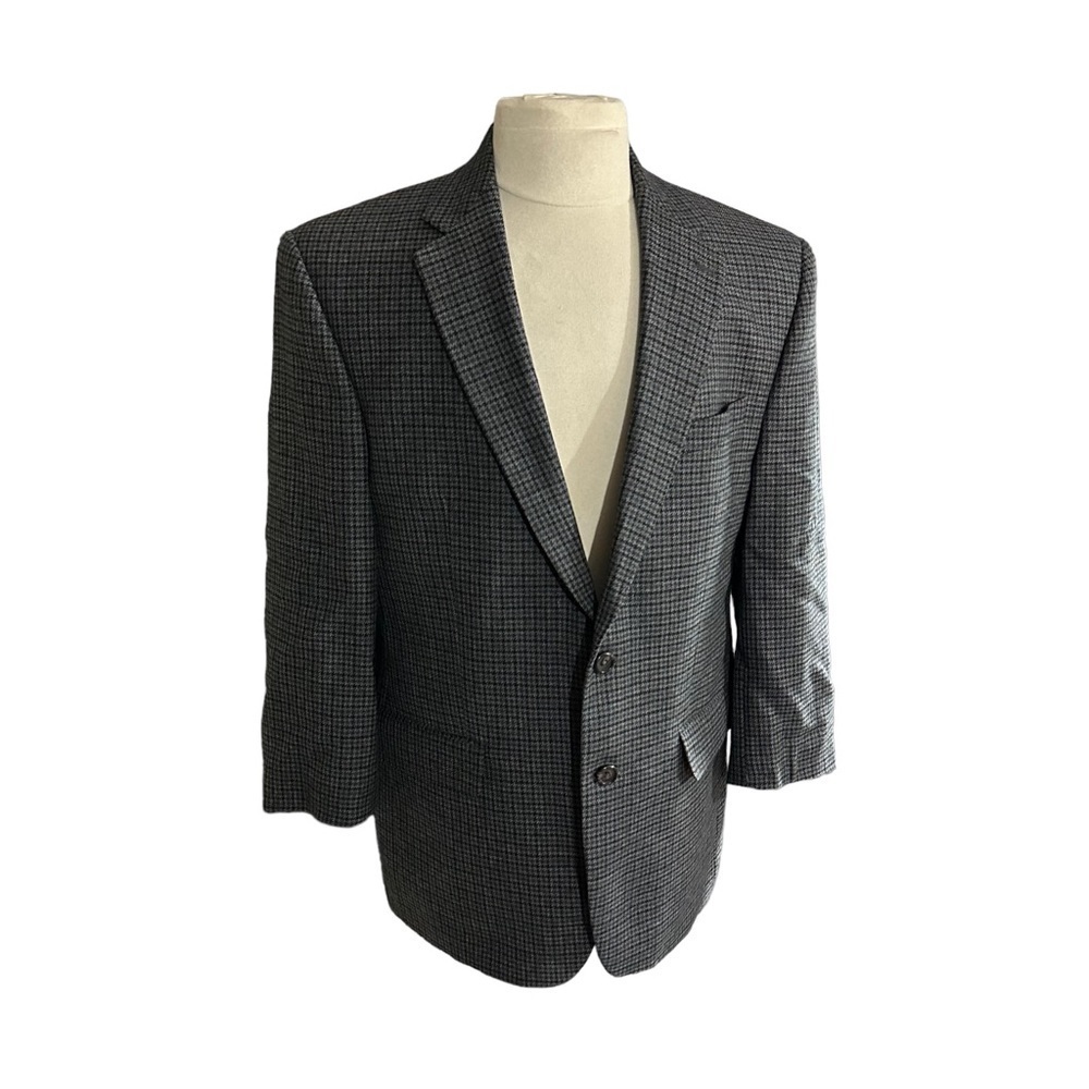 Ralph Lauren Canada Men Grey & Red Tweed Houndstooth 2-Button 100% Wool Sz 43R